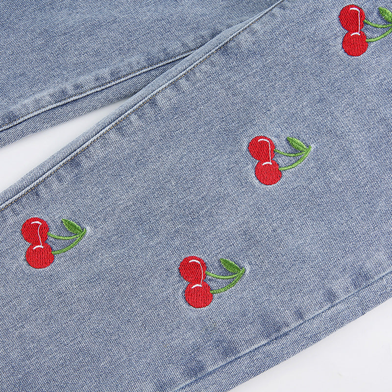 Cherry Embroidered High-rise Slimming Pencil Jeans